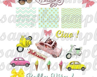 Digital collage sheet Dolce Vita -For Digital Altered Art - Over 20 Elements Jpeg files-Instant Download, Patterned Paper Printable paper