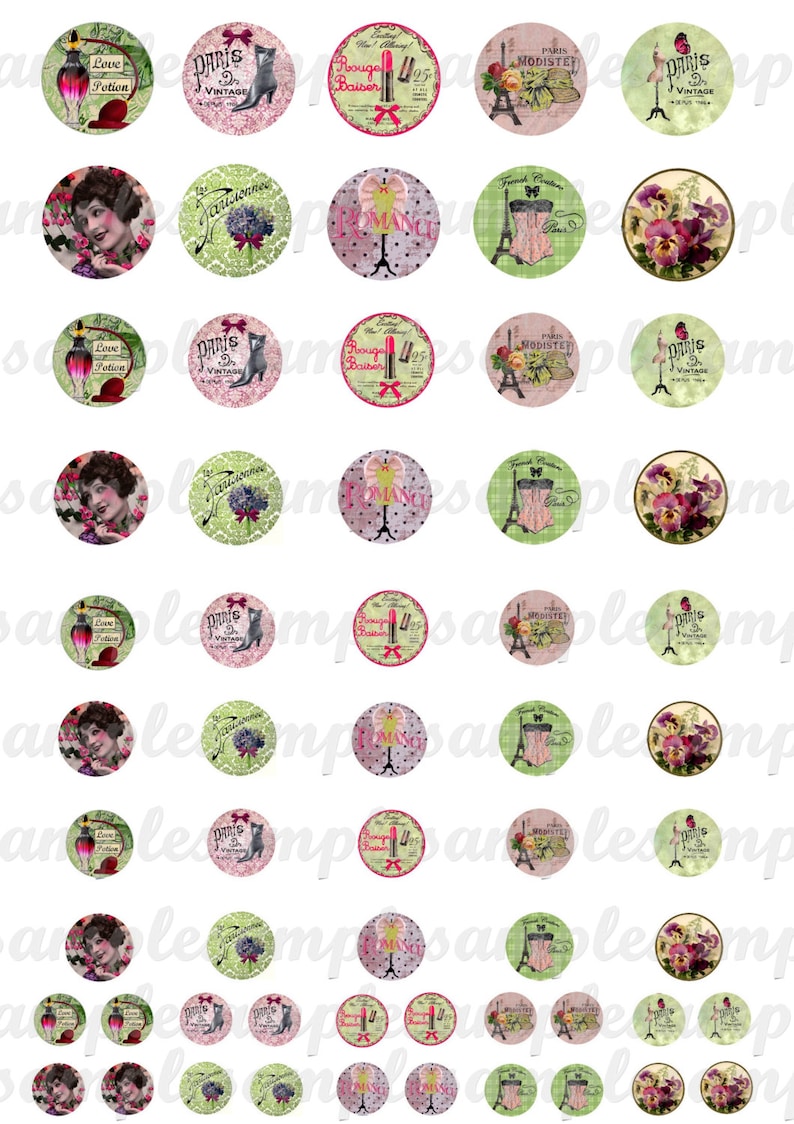 Digital Collage Sheet 1 Inch Circles Corset French Perfume Paris ...