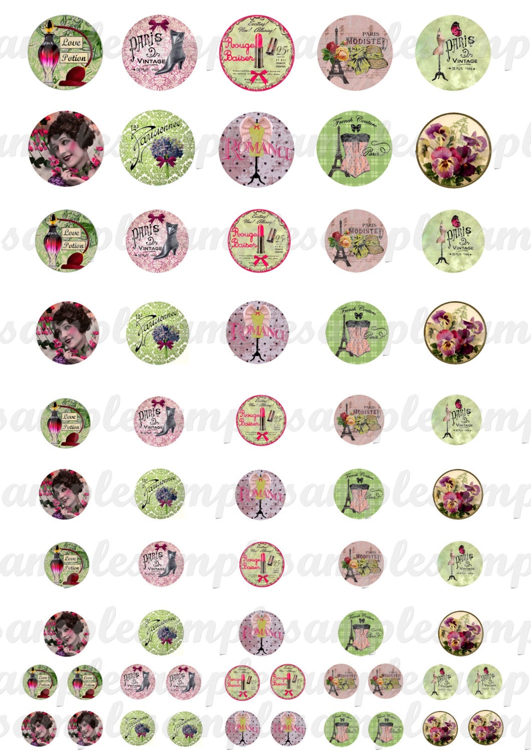 Digital Collage Sheet 1 Inch Circles Corset French Perfume Paris ...