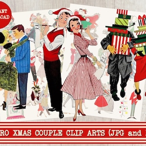 Vintage Christmas Couples 50's Fifties Clipart Clip Art Digital Collage Sheet Christmas Scrapbooking for Card Making Decoupage Paper PNG