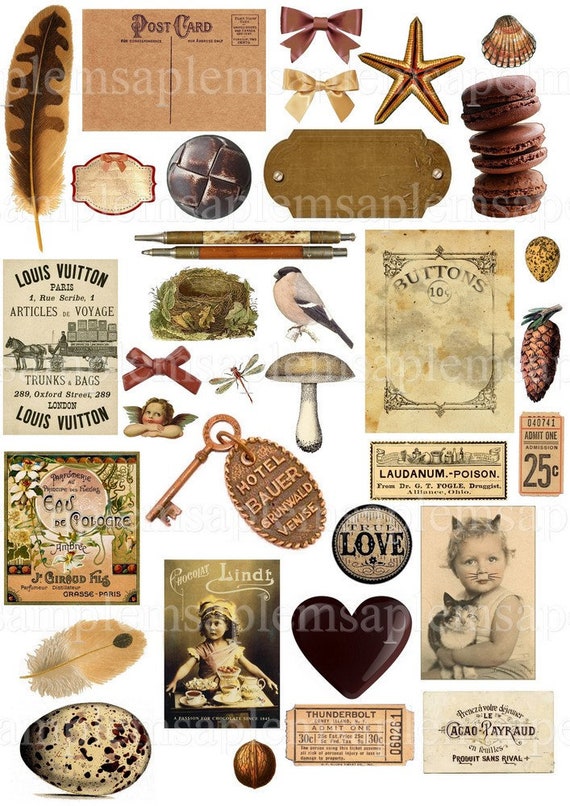 Digital Collage Sheet Pretty in Brown Images Instant Download, PNG Included  Vintage Images, Vintage Clip Art Ephemera Junk Journal Scrapbook 
