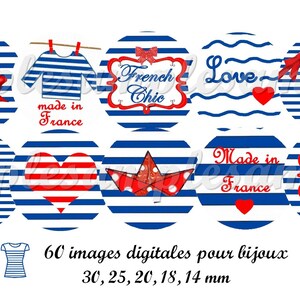 images digitales cabochon "jolie marinièe", mer, style marin, ancre marine, bleu, blanc, collage digital, cabochon, scrapbooking