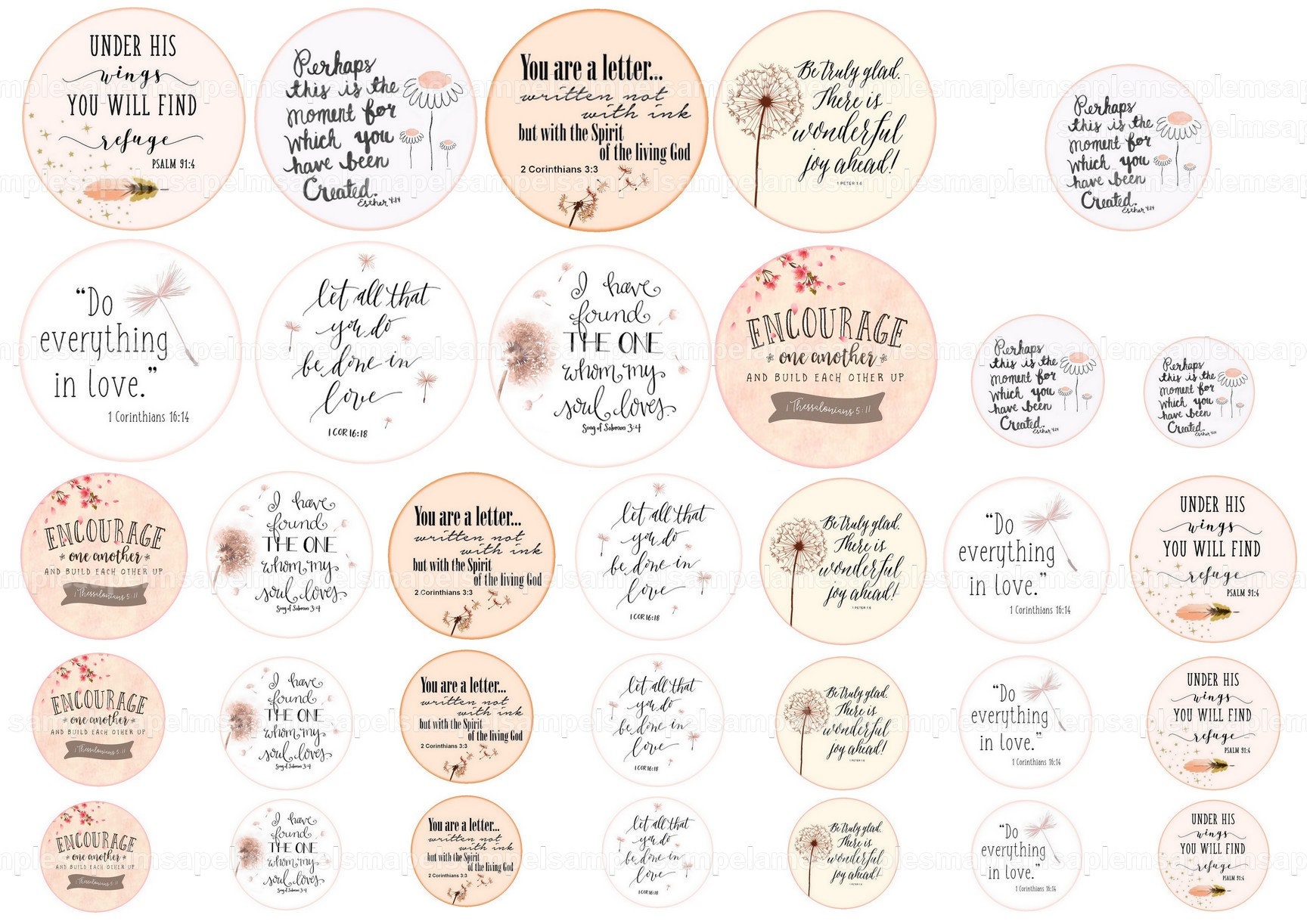 Digital Collage Sheet Circles Bible Verses 2 Inch 1.5 Inch 1.2 Inch 1 ...