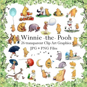 Hand-drawn Winnie the Pooh and Friends PNG Illustrations, Classic Style Winnie the Pooh Clipart, Winnie the Pooh fussy cut stickers