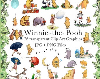 Hand-drawn Winnie the Pooh and Friends PNG Illustrations, Classic Style Winnie the Pooh Clipart, Winnie the Pooh fussy cut stickers