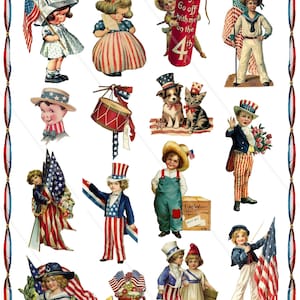 Vintage 4th of July Children Clipart | Patriotic Independence Day USA | Americana Printable Graphics, Allegradigital
