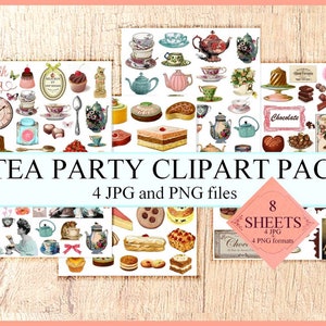 Images digitales vintage rétro thé tea party high tea images scrapbooking carte clipart thé journaling junk journal vintage thé PNG