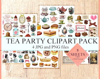 Tea Party clipart Teatime clipart Printable Tea party, vintage tea images,Tea Soiree clipart, Ephemera Victorian Tea Party High tea PNG JPEG