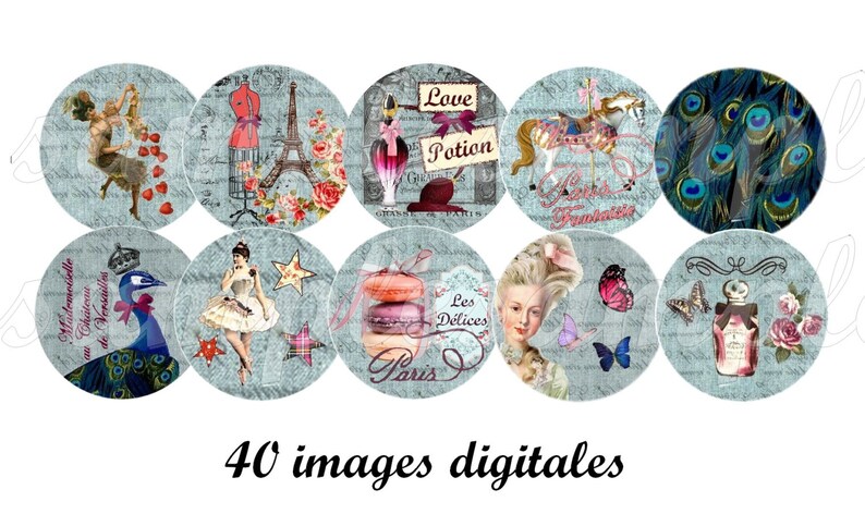 images for pendant bottle cap Victorian Digital collage sheet circles Versailles Paris Marie Antoinette French peacock corset macaron