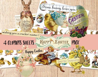 Easter clipart Vintage clipart bunny easter eggs chick Easter ephemera Easter printable easter holiday collage sheet Fussy Cut Cricut