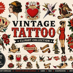 Digital Collage Sheet tattoo JPEG-Instant Download tattoo clipart Digital Scrapbook Paper tattoo vintage flash tattoo tat clipart