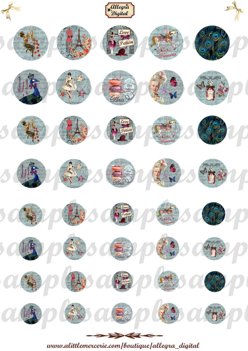 images for pendant bottle cap Victorian Digital collage sheet circles Versailles Paris Marie Antoinette French peacock corset macaron