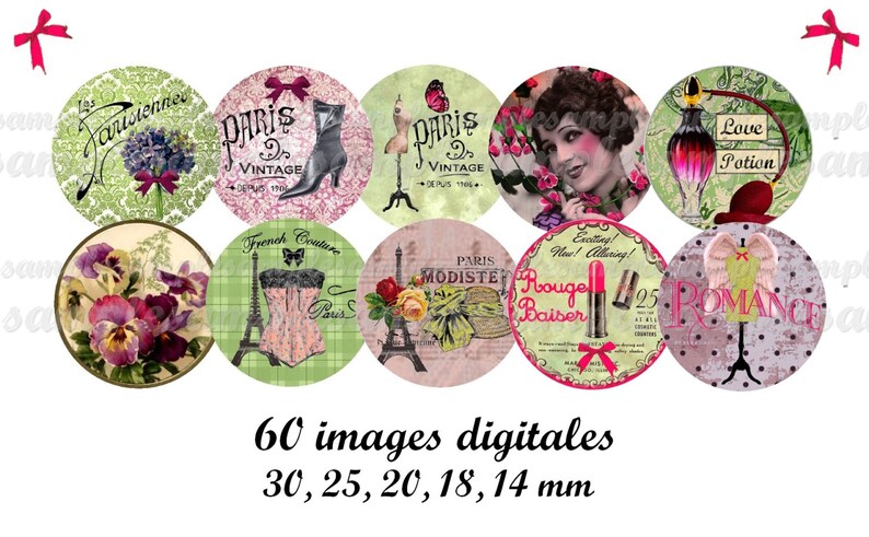 Digital Collage Sheet 1 Inch Circles Corset French Perfume Paris ...