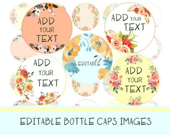Editable Bottle Cap Collage Sheet  1.5" Digital Bottle Cap Images Digital collage sheet Boho circles add text click and type