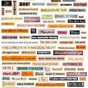 Feuille de collage digital Halloween, rétro, vintage, scrapbooking, art numérique mot à découper HALLOWEEN