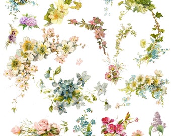 Victorian Floral Digital Collage Sheet vintage flowers clip art PNG includes, Junk journal supplies, scrapbooking ephemera instant Download