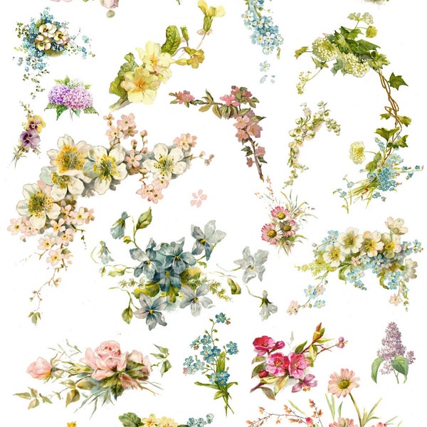 Victorian Floral Digital Collage Sheet vintage flowers clip art PNG includes, Junk journal supplies, scrapbooking ephemera instant Download