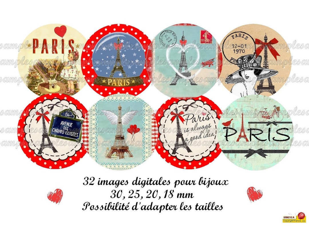 Paris Digital Collage Sheet Circles Tour Eiffel Eiffel Tower One Inch ...