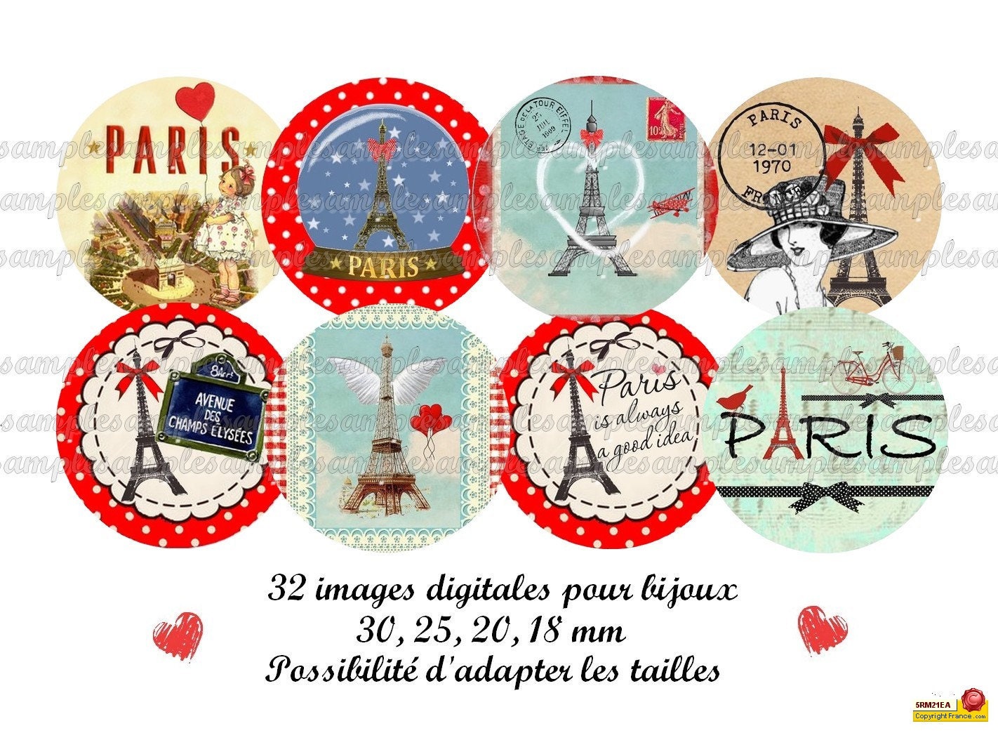 Paris Digital Collage Sheet Circles Tour Eiffel Eiffel Tower One Inch ...