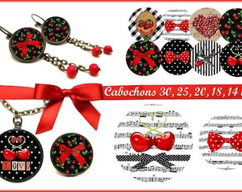 Digital collage sheet circles cherry cherries 1 inch printable download for pendants bottle caps bezel findings cabochon magnets 14 mm 12 mm