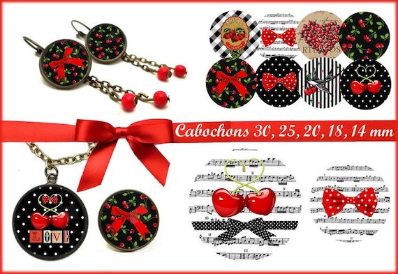 images digitales cabochon cerise rouge noir coeur images pour bijoux cabochon badge miroir collage digital images numériques cabochon cerise