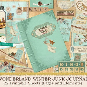 Winter Journal Kit, vintage Holiday Junk Journal, Instant Download, Retro christmas Printable Journal DIY digital collage sheet