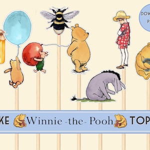 Classic Winnie the Pooh Cupcake Toppers Winnie the Pooh and Friends fussy cuts Instant Download, Printable Winnie the Pooh Party Digital