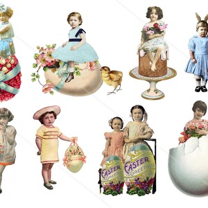Vintage Easter Clip Art – Kids, Easter Eggs, & Bunnies (Printable PNG and JPG)