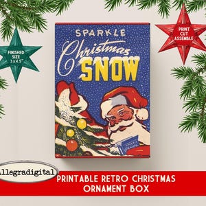 Printable Retro Christmas Ornament Box for gifts DIY vintage box template Vintage shiny Brite box   printable Santa Christmas collage sheet