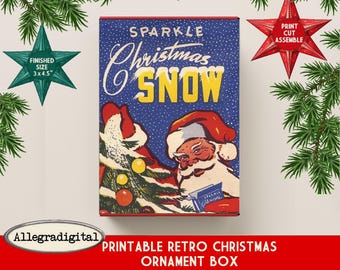 Printable Retro Christmas Ornament Box for gifts DIY vintage box template Vintage shiny Brite box   printable Santa Christmas collage sheet