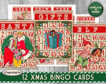 Printable Christmas Bingo Cards, Junk Journal Ephemera Pack, Scrapbooking Digital Paper, Journal Supplies, Vintage Tags, Old Time Christmas