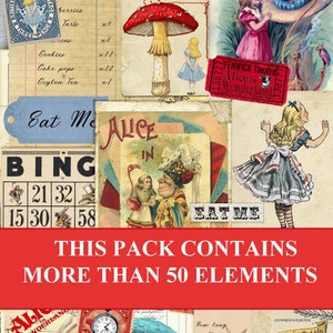 Printable Alice in Wonderland Junk Journal Clip Art Journal Kit Download, Digital Wonderland Scrapbook Collage Sheet Alice Clip Art Ephemera image 8