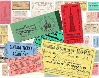 Digital collage sheetTickets clipart pack VINTAGE TICKETS admit one tickets, Retro Tickets Clipart, Vintage Tickets Clipart Ephemera Tickets