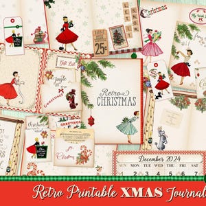 Retro Christmas Journal Kit, vintage christmas Junk Journal, Instant Download, Retro christmas Printable Journal DIY digital collage sheet