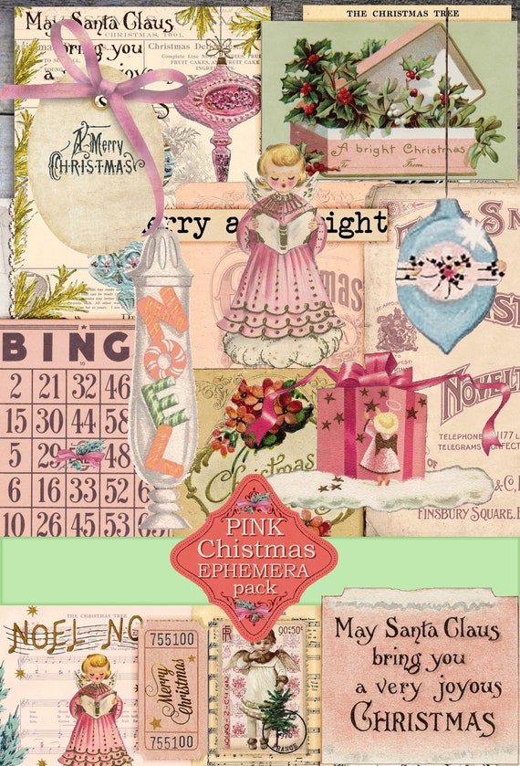 Happy Christmas - Printable Vintage Christmas Inspired digital paper k –  Pink Paper Peppermints