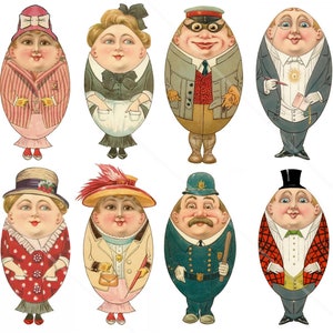 8 huevos vintage personas imágenes prediseñadas de Pascua, huevos de Pascua retro imágenes de descarga digital, efímera imprimible, diario de Pascua Allegradigital