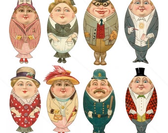 8 Vintage Eggs People Easter Cliparts, Retro Easter eggs Digital Download Images, Printable Ephemera, Easter Journal Allegradigital