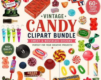 Vintage Candy Clipart PNG, Retro Sweet Treats, Antique Candy Ephemera, Junk Journal Graphics, Commercial Use