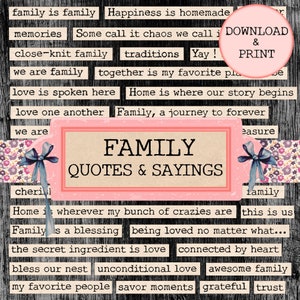 Mots de journal de famille, Phrases, Inspirant, Techniques mixtes, Feuille de collage Scrapbooking Journal indésirable imprimable, éphémères