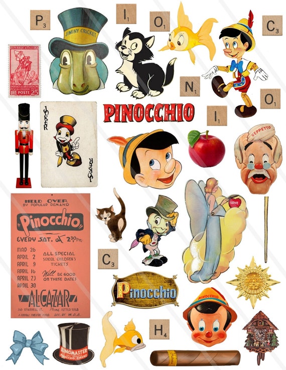 Pinocchio Clipart Clip Art Digital Collage Sheet Pinocchio Illustration PNG  File JPEG File Scrapbookink Junk Journal Ephemera Pinocchio 