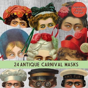 Máscara imprimible, paquete de media máscara victoriana, juguete de papel victoriano antiguo, máscara digital imprimible, descarga, máscara de carnaval, suministros para fiestas
