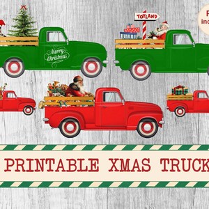 Clip art camion Noël vintage années 50 images digitales Noël, images pour la création de carte scrapbooking  junk journal PNG inclus