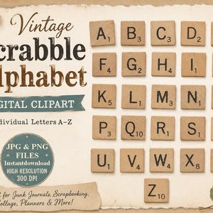 Scrabble tiles digital collage sheet 1 inch squares Scrabble letters PNG instant download sheet paper fonts junk journal paper PNG alphabet