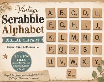 Scrabble tiles digital collage sheet 1 inch squares Scrabble letters PNG instant download sheet paper fonts junk journal paper PNG alphabet