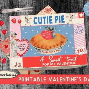 Retro Valentines Day Printable Box Template, DIY vintage box template, digital box for gifts candy, box  treats, diorama, shadowbox, crafts