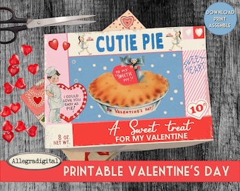 Retro Valentines Day Printable Box Template, DIY vintage box template, digital box for gifts candy,box  treats, diorama, shadowbox, crafts