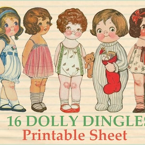 Digital collage sheet retro Dolly Dingle, Vintage paper doll paper toy printable dolly digital Dottie darling download PNG files Jpeg files