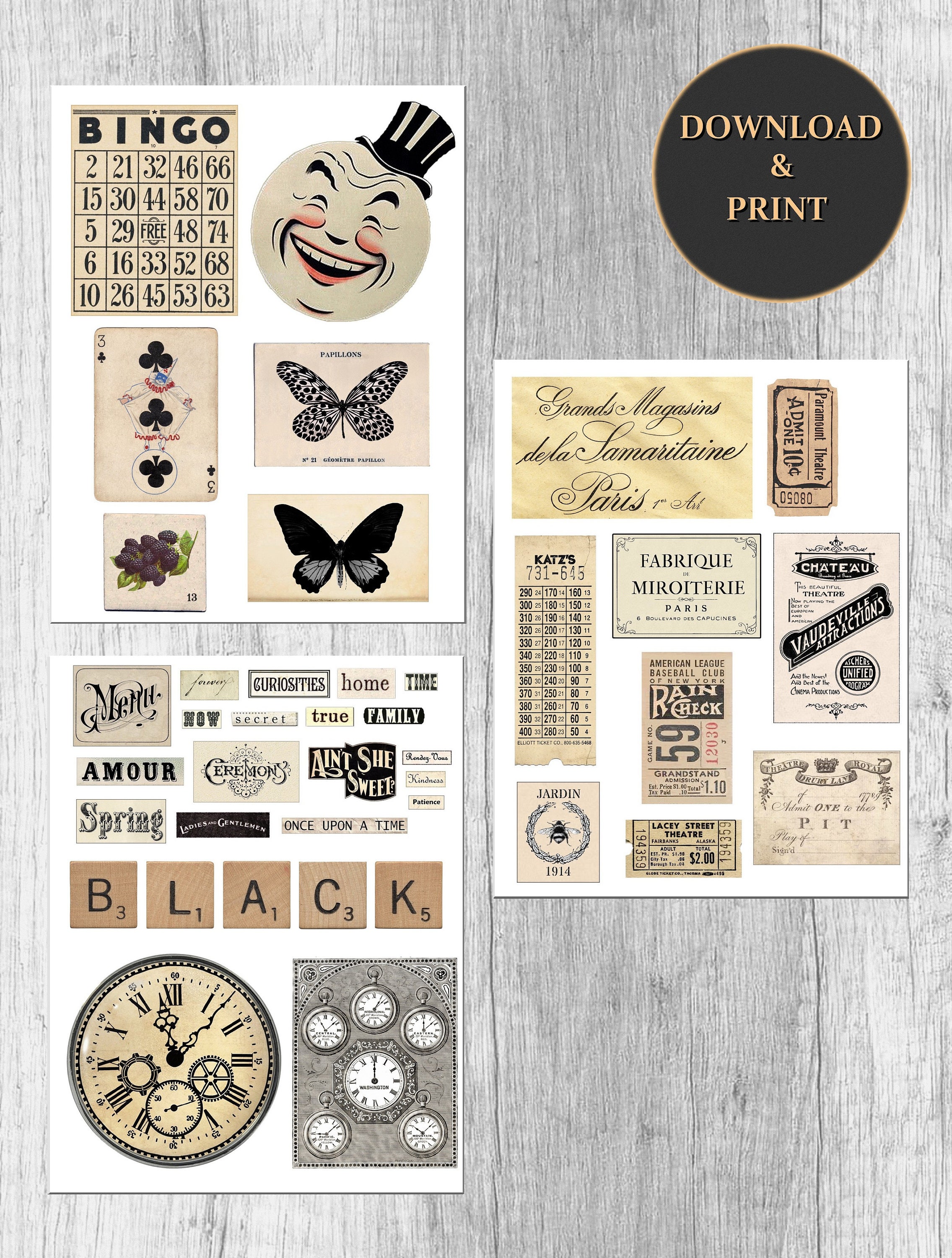Vintage Black and Beige Ephemera Pack – Printable Junk Journal Kit ...