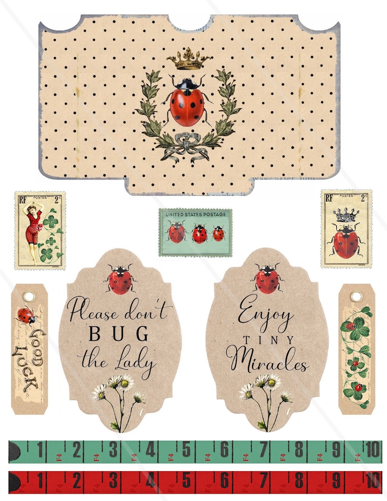 Vintage Ladybug Junk Journal Ephemera Pack – Printable Summer Garden ...