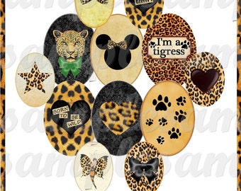 Oval Images 30x40mm, 18x25mm  13x18 mm for Jewelry Making Digital Collage Sheet leopard, leopard skin, tiger, instant download